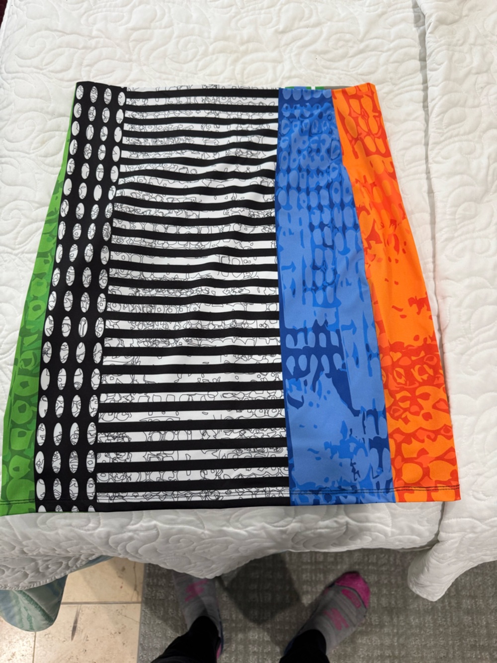 Vibrant Abstract Print Skirt in Orange, Blue, Black, White and Green